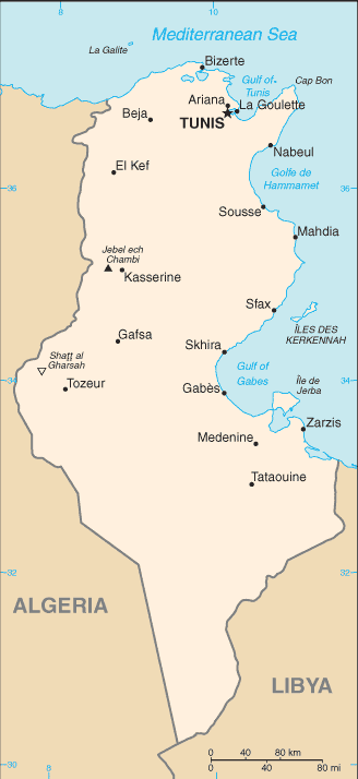 map of Tunisia with major cities
